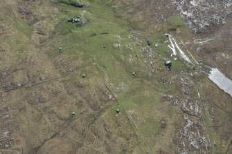 Oblique aerial view of Bheinn Gott radar station on the Isle of Tiree, looking SSE.