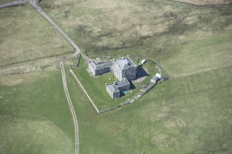 Oblique aerial view of Breachacha House on the Isle of Coll, looking W.