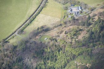 Oblique aerial view of MacQuarie's Mausoleum on the Isle of Mull, looking WNW.