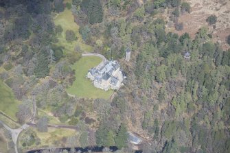 Oblique aerial view of Ardtornish House on the Isle of Mull, looking N.