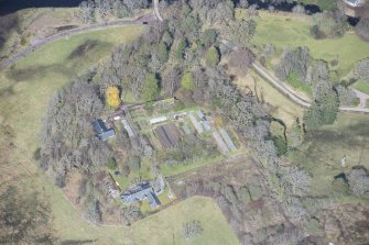 Oblique aerial view of Ardtornish House walled garden on the Isle of Mull, looking N.