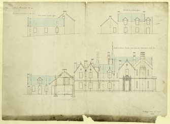 Elevations of stable offices and north or entrance elevation and section through stable court, New Inveraw (Ardanaiseig House).