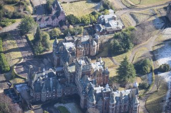Oblique aerial view of New Craig House, East Craig House and Old Craig House, looking ESE.