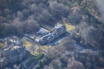 Oblique aerial view of Queen's Craig House, looking W.