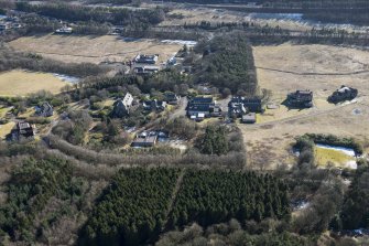 Oblique aerial view of Bangour Village Hospital Block, Recreation Hall and Kitchen and Stores Block, looking SSE.