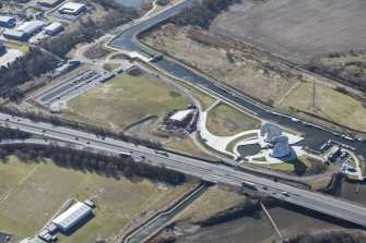 Oblique aerial view of The Kelpies, looking SW.