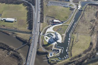 Oblique aerial view of The Kelpies, looking SE.