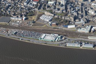 Oblique aerial view of Tesco Superstore, looking N.