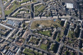 Oblique aerial view of The Hilltown, Mortimer Street and the churches, looking NE.