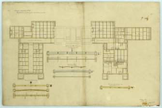 Plan of floor timbers and details of iron and trussed beams.