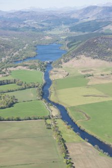 General oblique aerial view of the River Conon and Loch Achonachie, centred on Tor Achilty power station, looking WNW.