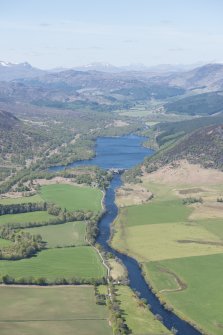 General oblique aerial view of the River Conon and Loch Achonachie, centred on Tor Achilty power station, looking WNW.