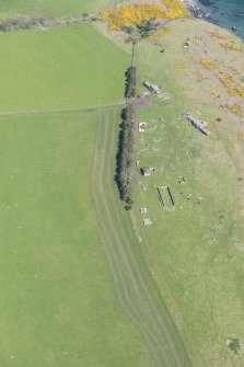 Oblique aerial view of North Sutor Coastal Battery, looking E.