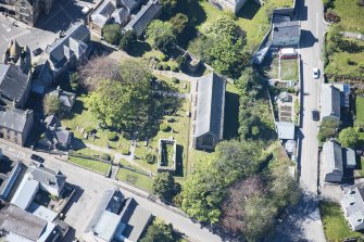 Oblique aerial view of St Duthus's Collegiate Church in Tain, looking W.