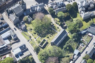 Oblique aerial view of St Duthus's Collegiate Church in Tain, looking NW.