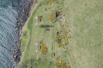 Oblique aerial view of North Sutor Coastal Battery, looking W.