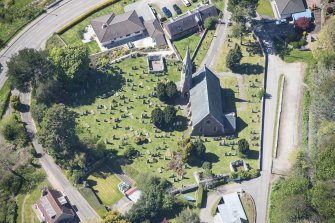 Oblique aerial view of Avoch Parish Church, looking E.