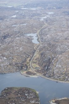 General oblique aerial view of Laxford Bay with Loch na Fiacail beyond, looking NE.