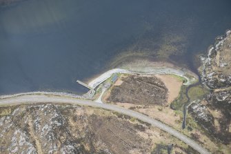 Oblique aerial view of the pier at Laxford Bay, looking SW.