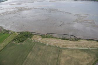 Oblique aerial view of fish traps near Balcladaich Wood on the Cromarty Firth, looking WNW.