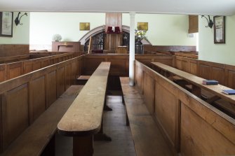 Durisdeer Parish Church. South Aisle View of communion box pews converted into communion tables.