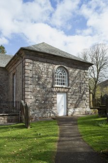 Durisdeer Parish Church. View of entrance on South elevation.