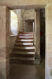 Durisdeer Parish Church. Session House. Ground Floor. View of stone staircase from South.