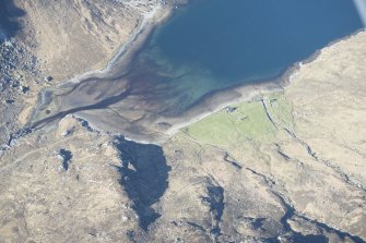 Oblique aerial view of a fish trap at the head of Loch Glendhu, looking SW.