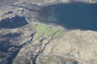 Oblique aerial view of a fish trap at the head of Loch Glendhu, looking S.