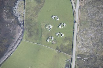 Oblique aerial view of Tournaig Farm anti aircraft battery, looking N.