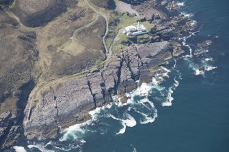Oblique aerial view of Rubha Reidh Lighthouse, looking S.