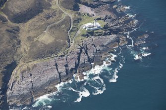 Oblique aerial view of Rubha Reidh Lighthouse, looking S.