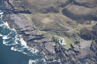 Oblique aerial view of Rubha Reidh Lighthouse, looking ESE.
