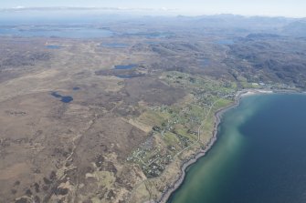 General oblique aerial view centred on Gairloch with Loch Ewe beyond, looking NE.