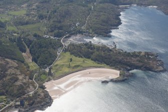 General oblique aerial view centred on Gairloch golf course with Loch Maree beyond, looking SE.