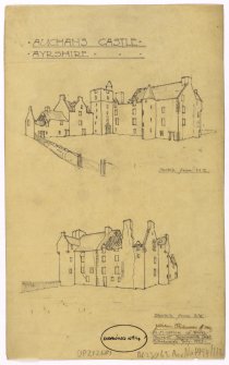 Sketches of Auchans Castle from north east and south east