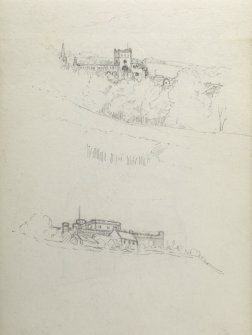 Sketches of Jedburgh Abbey and Jedburgh Castle Jail.