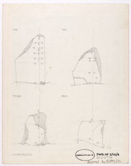 Sketch of four of the Achkinloch Standing Stones, Loch Stemster