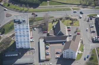 Oblique aerial view of Lister Tower and St Mark's Episcopal Church, looking E.