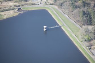 Oblique aerial view of the Waulkmill Glen Reservoir valve tower, looking W.