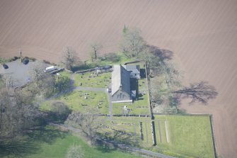 Oblique aerial view of Stair Parish Church, looking W.