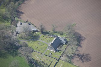 Oblique aerial view of Stair Parish Church, looking SW.