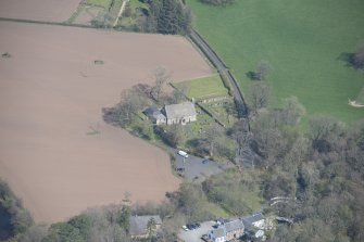 Oblique aerial view of Stair Parish Church, looking N.