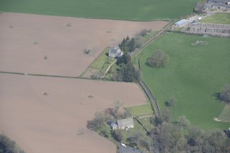 Oblique aerial view of Stair Parish Church and Stair House, looking N.