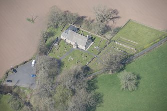 Oblique aerial view of Stair Parish Church, looking NW.