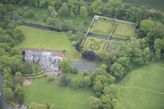 Oblique aerial view of Gogar Bank House and walled garden, looking ESE.