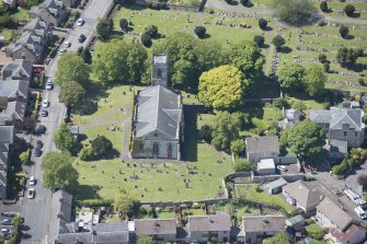 Oblique aerial view of Liberton Parish Church, looking WSW.