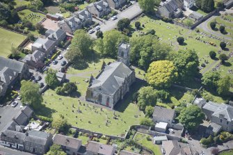 Oblique aerial view of Liberton Parish Church, looking SSW.