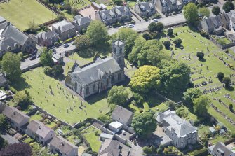 Oblique aerial view of Liberton Parish Church, looking S.