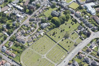 Oblique aerial view of Liberton Parish Church and Liberton Cemetery, looking ESE.